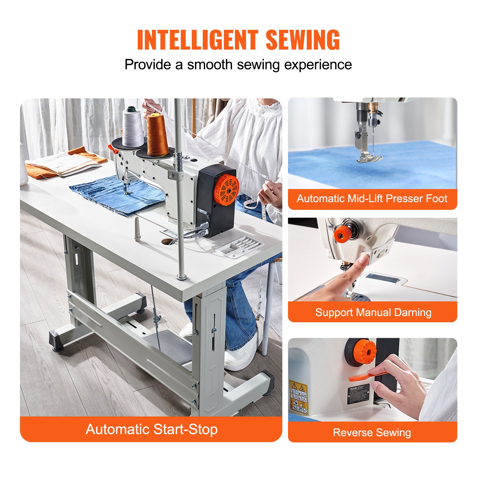 VEVOR Industrial Lockstitch Sewing Machine Lockstitch 550W Servo Motor and Table